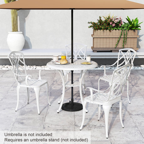 Mesa de comedor redonda para patio de 31.5 pulgadas para 4 personas, de aluminio fundido, con orificio para sombrilla de 2 pulgadas