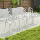 Juego de 4 sillas de comedor para patio de aluminio fundido con reposabrazos y motivos decorativos