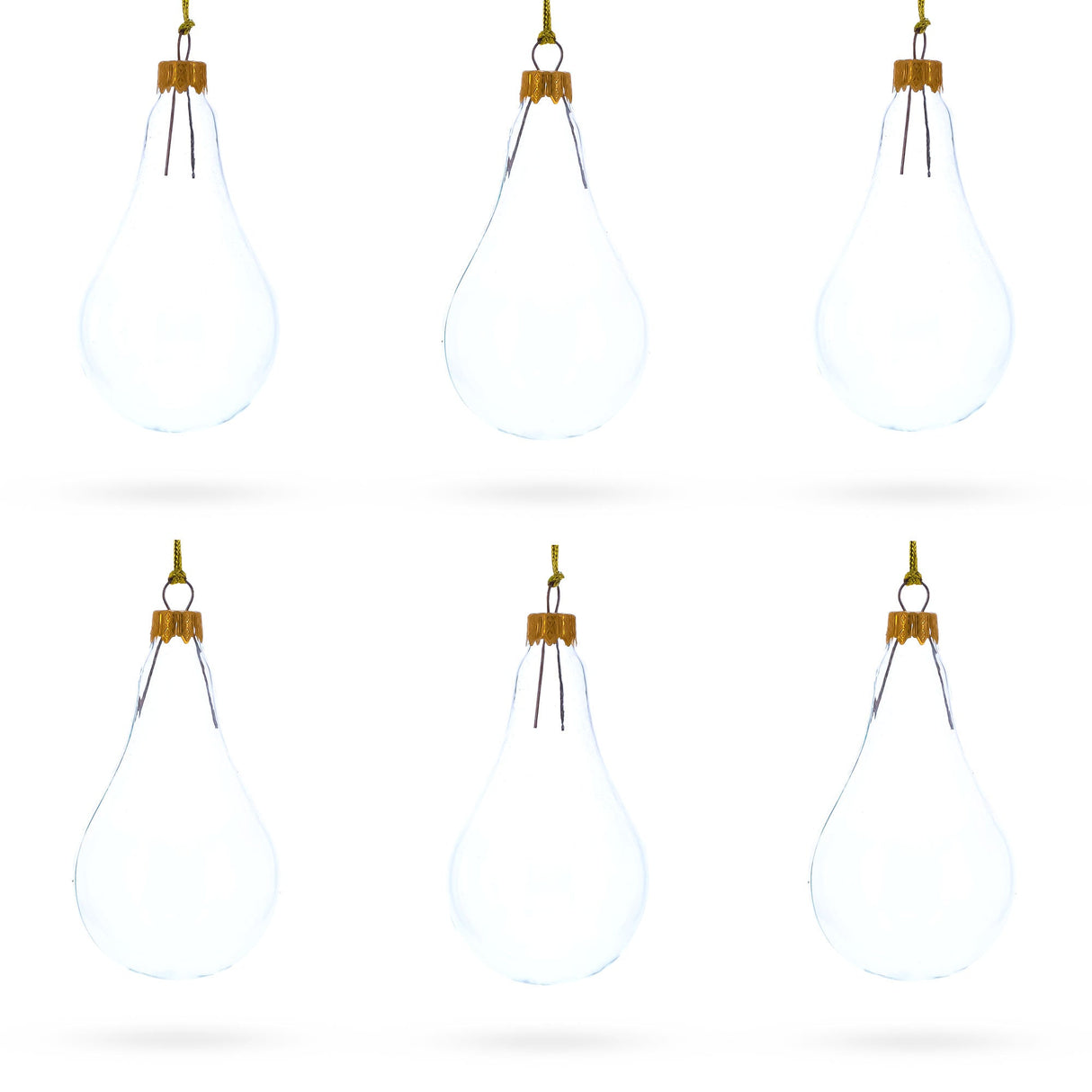 Set of 6 Clear Glass Waterdrop Finial Christmas Ornaments