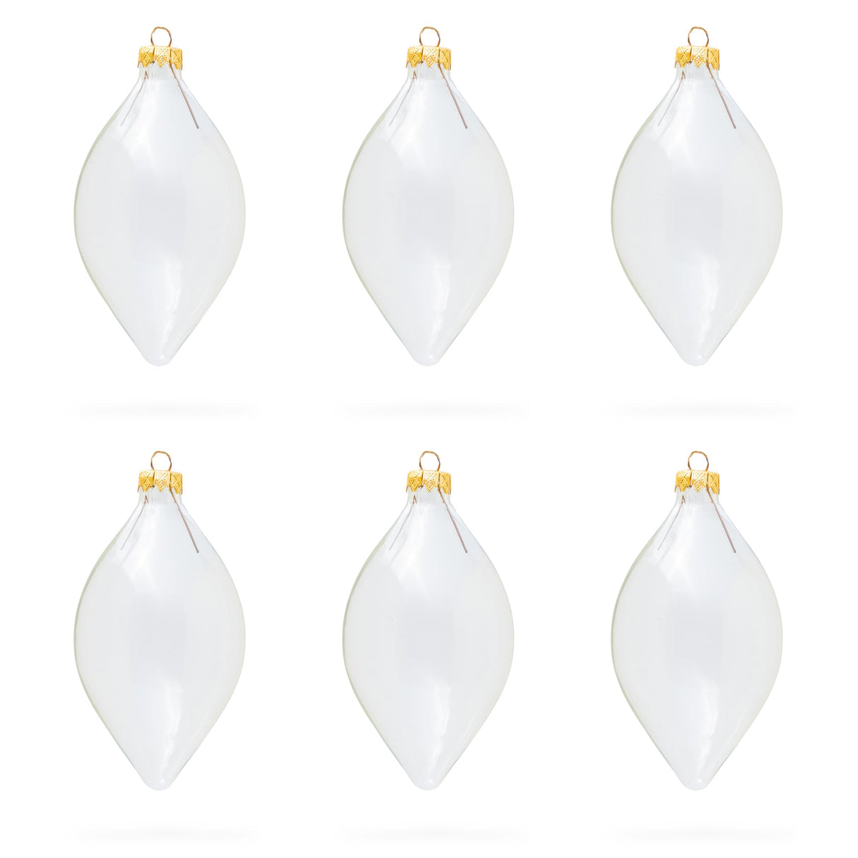 Set of 6 Pointed Teardrop Finial Clear Glass Christmas Ornaments