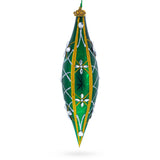 Emerald Jeweled Lattice Elongated Pointed Teardrop Finial Glass Christmas Ornament