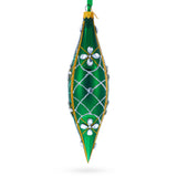 Emerald Jeweled Lattice Elongated Pointed Teardrop Finial Glass Christmas Ornament