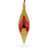 Gilded Petal & Pearl Elongated Pointed Teardrop Finial Glass Christmas Ornament