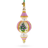 Pink Embossed  Blossom Double-Ended Finial Drop Glass Christmas Ornament