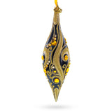 Black & Gold Jeweled Swirl Elongated Pointed Teardrop Finial Glass Christmas Ornament