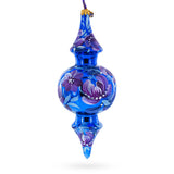 Cobalt Blue Floral Double-Ended Finial Drop Glass Christmas Ornament