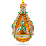 Turquoise Jewels on Striped Gold Glass Waterdrop Finial Christmas Ornament