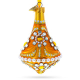 Diamond Jewels on Striped Gold Glass Bell Shape Finial Christmas Ornament