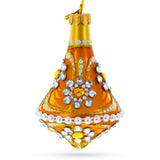 Diamond Jewels on Striped Gold Glass Bell Shape Finial Christmas Ornament
