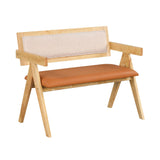 Banco de comedor de madera de caucho con reposabrazos, respaldo tapizado de sherpa y asiento acolchado suave - Natural