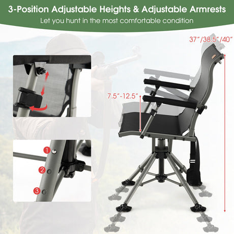 Silla de caza giratoria silenciosa de 360 grados - Negra
