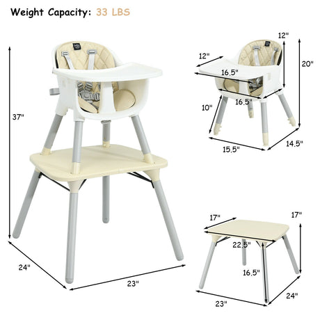 Juego de silla y mesa convertible 4 en 1 para bebé con cojín de PU