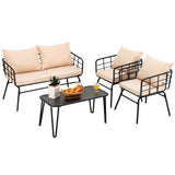 Juego de muebles de patio de 4 piezas con cojines de respaldo para jardín-Beige