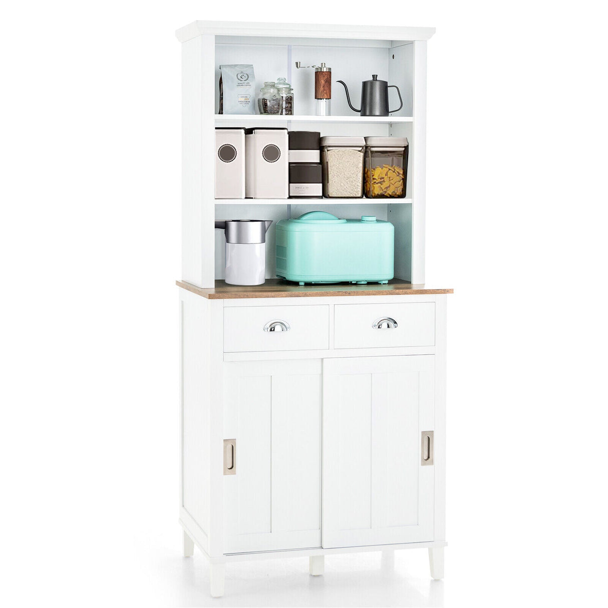 Alacena de cocina independiente con despensa, puerta corredera y cajón - Blanca