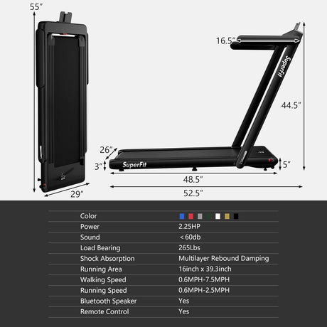 Cinta de correr plegable 2 en 1 de 2.25HP con control remoto por aplicación y altavoz