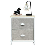 Mesa de Noche Mesita Lateral de Metal con 2 Cajones-Gris