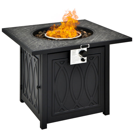 Mesa fogata de propano de 32 pulgadas con tapa cuadrada, rocas de lava, cubierta de 50000 BTU - Negra