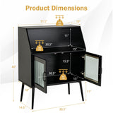 Aparador de cocina con compartimento abierto y 2 puertas de cristal - Negro