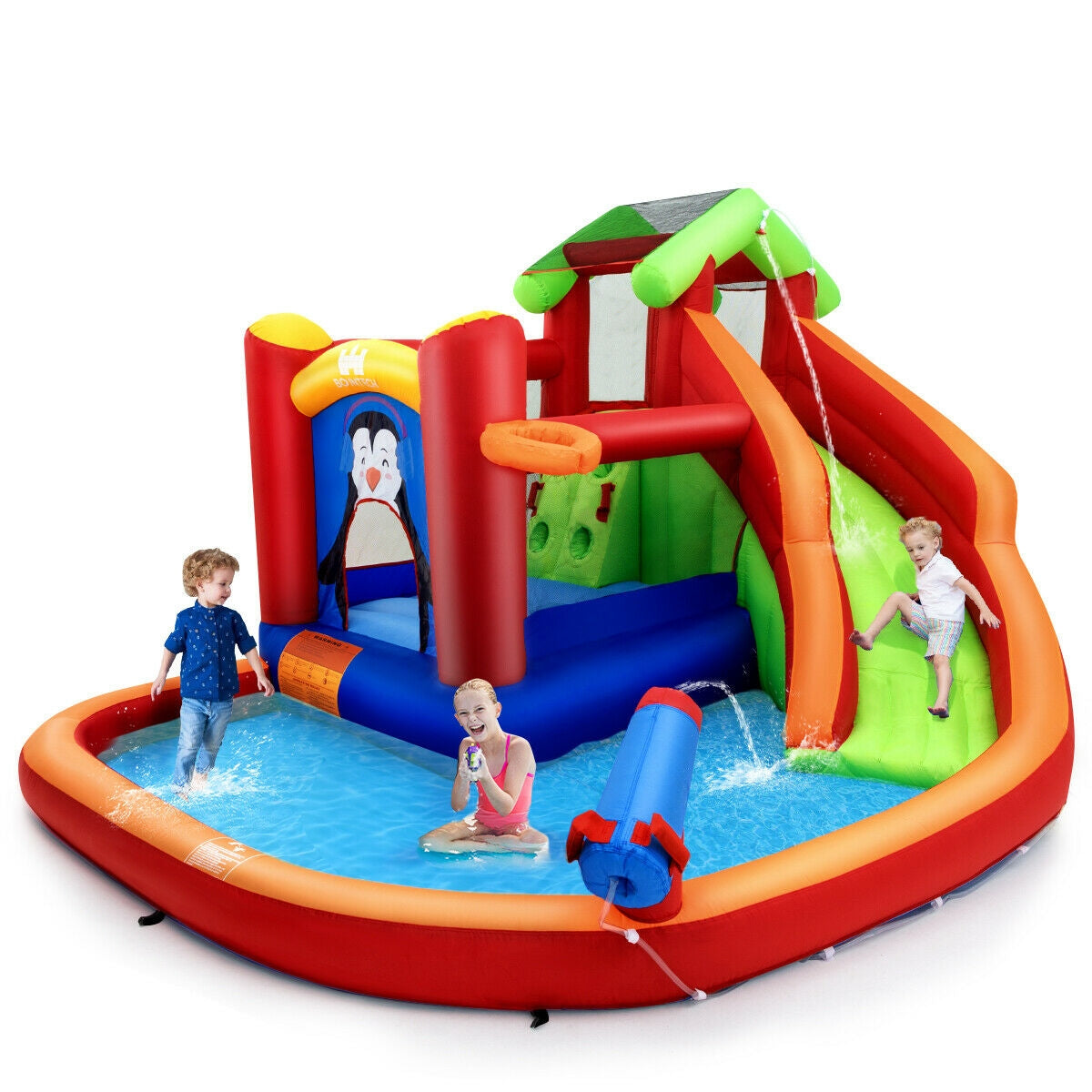 Castillo hinchable con tobogán y parque acuático sin soplador