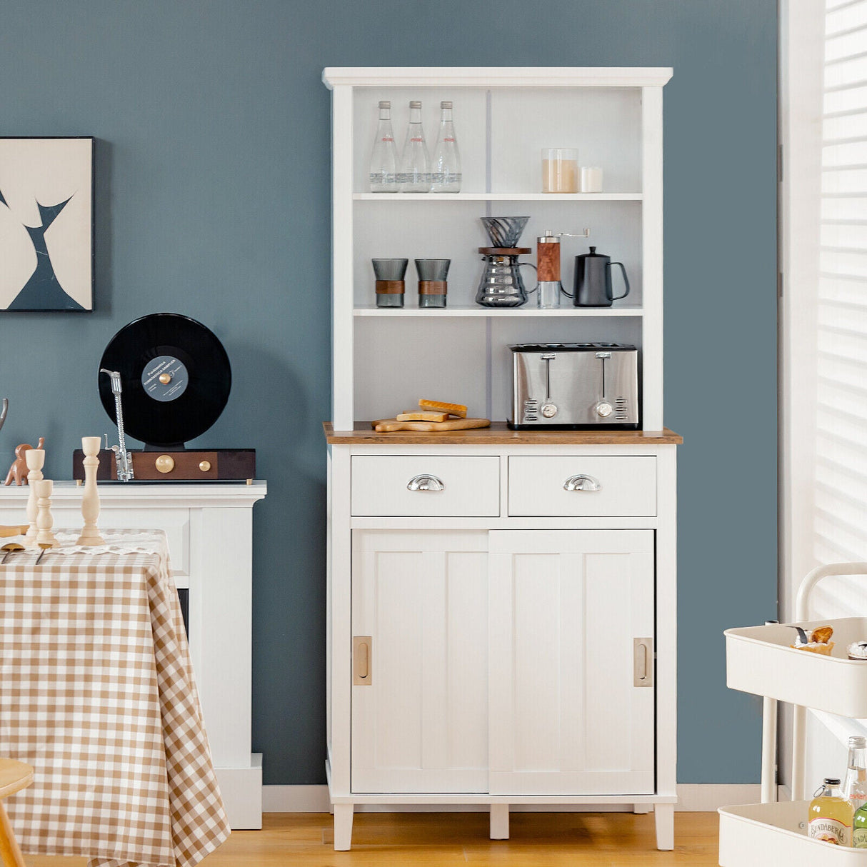 Alacena de cocina independiente con despensa, puerta corredera y cajón - Blanca