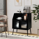 Aparador de cocina con compartimento abierto y 2 puertas de cristal - Negro