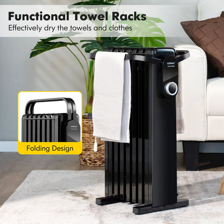 Calefactor eléctrico de 1500 W tipo radiador de aceite con rejilla plegable