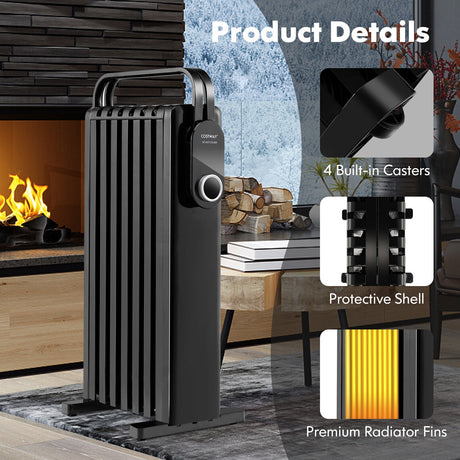Calefactor eléctrico de 1500 W tipo radiador de aceite con rejilla plegable