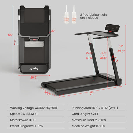 Cinta de Correr Plegable de 3HP con Altura Ajustable y Control por APP