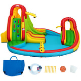 Castillo Hinchable Acuático para Niños con Tobogán, Muro de Escalada y Piscina, sin Soplador