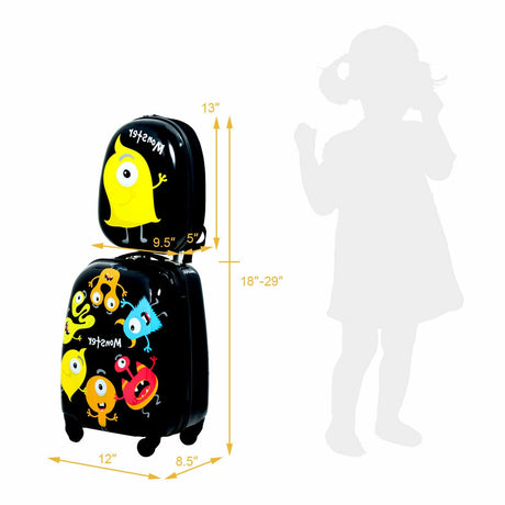 Juego de equipaje para niños de 2 piezas, mochila de 12 pulgadas y maleta con ruedas de 16 pulgadas