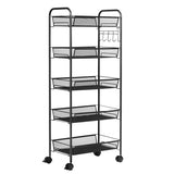 Carrito utilitario de archivo rodante de malla de 5 niveles con cesta de almacenamiento - Negro