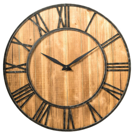 Reloj de Pared Redondo de 27 Pulgadas, Decorativo de Madera, Silencioso, con Batería