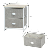 Mesa de Noche Mesita Lateral de Metal con 2 Cajones-Gris