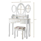 7 Drawer Tri-Folding Mirror Dressing Vanity Makeup Set