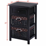 3 Tiers Wooden Storage Nightstand with 2 Baskets and 1 Drawer
