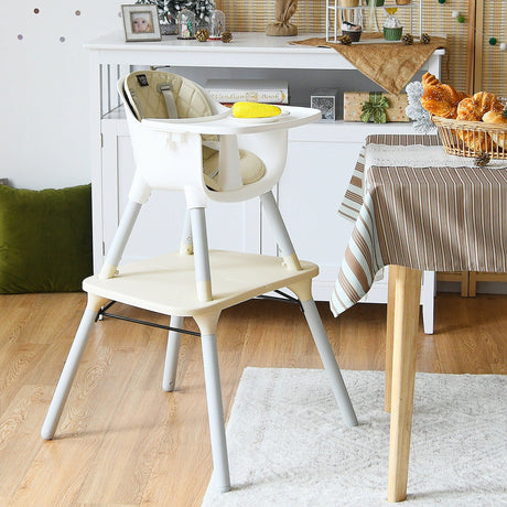 Juego de silla y mesa convertible 4 en 1 para bebé con cojín de PU