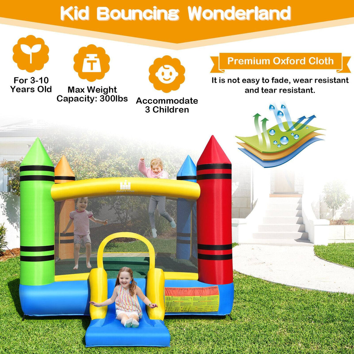 Casa Inflable para Niños con Tobogán y Pelotas Oceánicas (No Incluye Soplador)