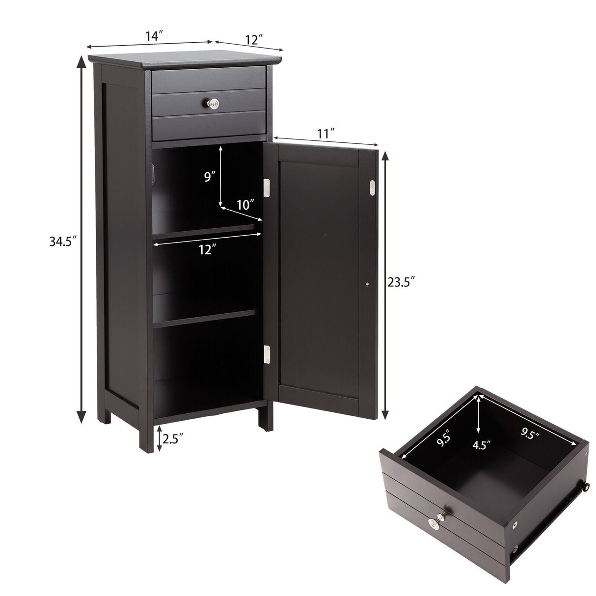 Mueble de almacenamiento de madera para baño con cajón y estante