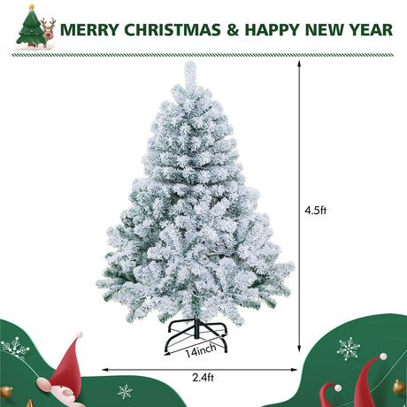 Árbol de Navidad Preiluminado de 4.5 Pies Premium con Nieve Flocada y 150 Luces