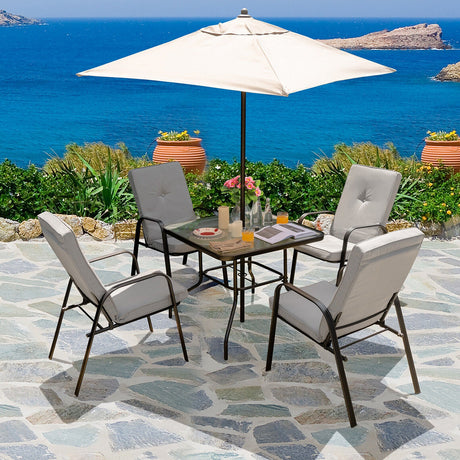Mesa de comedor cuadrada de patio de vidrio templado de 35 pulgadas con orificio para sombrilla