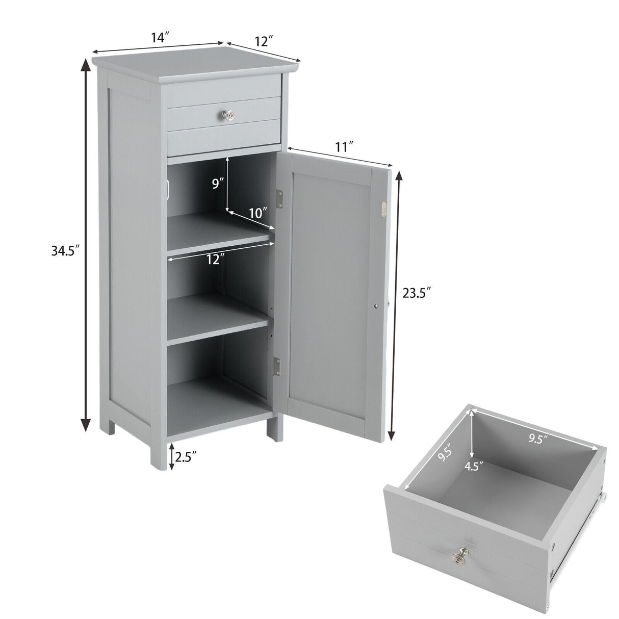 Mueble de almacenamiento de madera para baño con cajón y estante