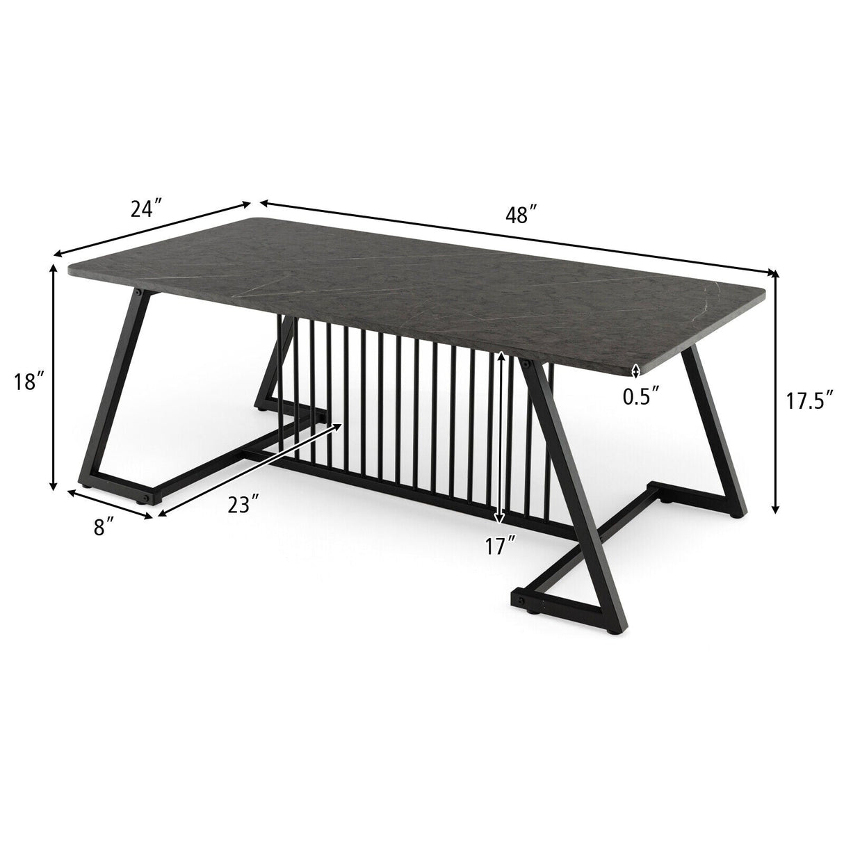 Mesa de Centro de Estilo Moderno de 48 Pulgadas con Amplia Superficie para Sala de Estar - Negro