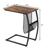 Mesa auxiliar en forma de C vintage con bolsillo lateral y estructura metálica