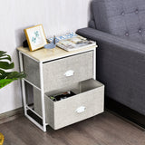 Mesa de Noche Mesita Lateral de Metal con 2 Cajones-Gris