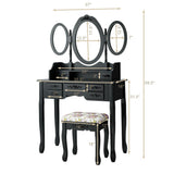 7 Drawer Tri-Folding Mirror Dressing Vanity Makeup Set