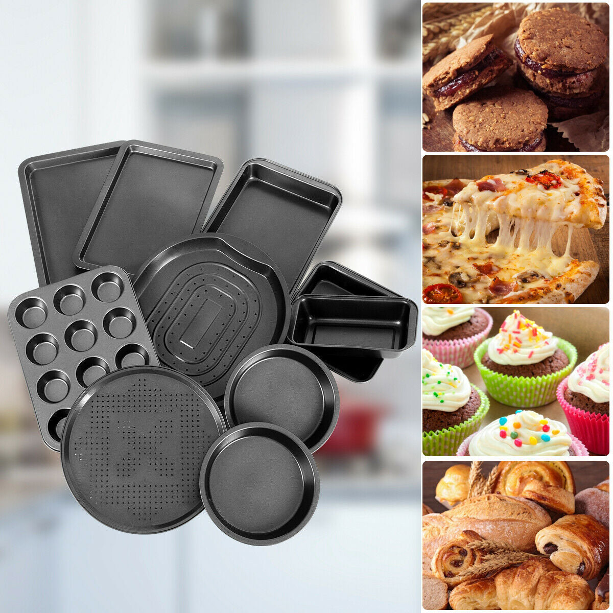 Juego de 10 piezas de utensilios antiadherentes para hornear y asar pasteles