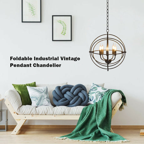 Candelabro metálico de 20 pulgadas y 5 luces con anillos entrelazados pivotantes