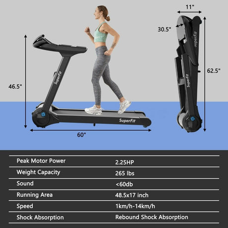 Cinta de correr plegable de 2.25HP con altavoz Bluetooth - Negro