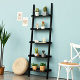 5-Tier Wall-leaning Ladder Shelf Display Rack for Plants and Books