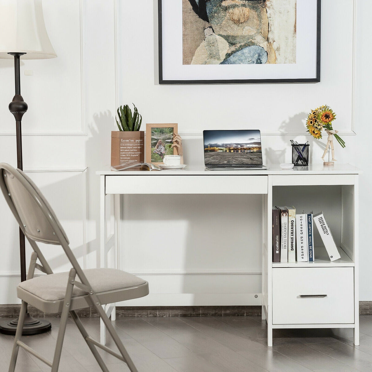 47.5 Inch Modern Home Computer Desk with 2 Storage Drawers